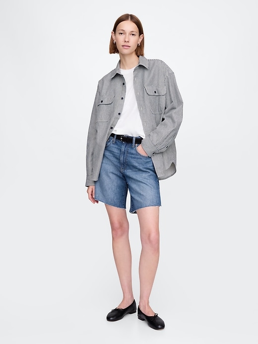 Image number 1 showing, 8&quot; Mid Rise &#39;90s Loose Denim Bermuda Shorts