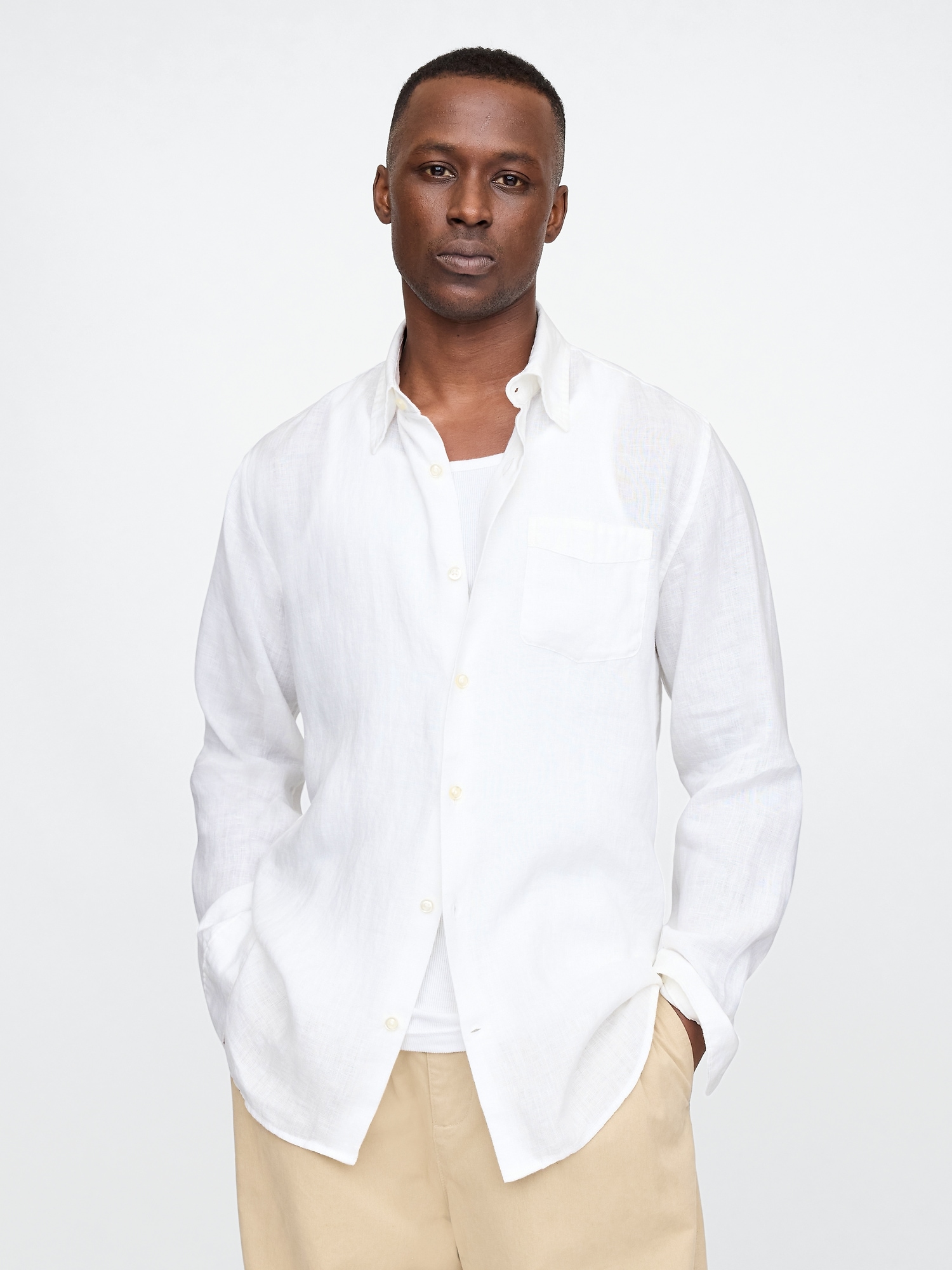 100% Linen Classic Shirt - White