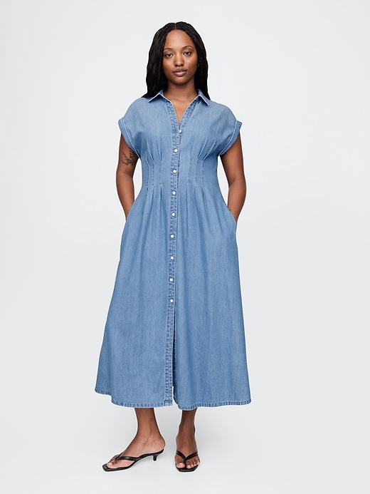 Image number 5 showing, Denim Pleated Maxi Shirtdress