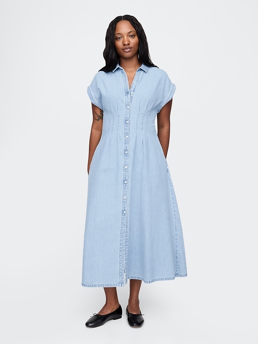 Image number 5 showing, Denim Pleated Maxi Shirtdress