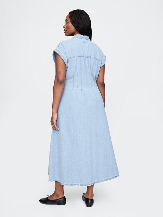 Image number 6 showing, Denim Pleated Maxi Shirtdress