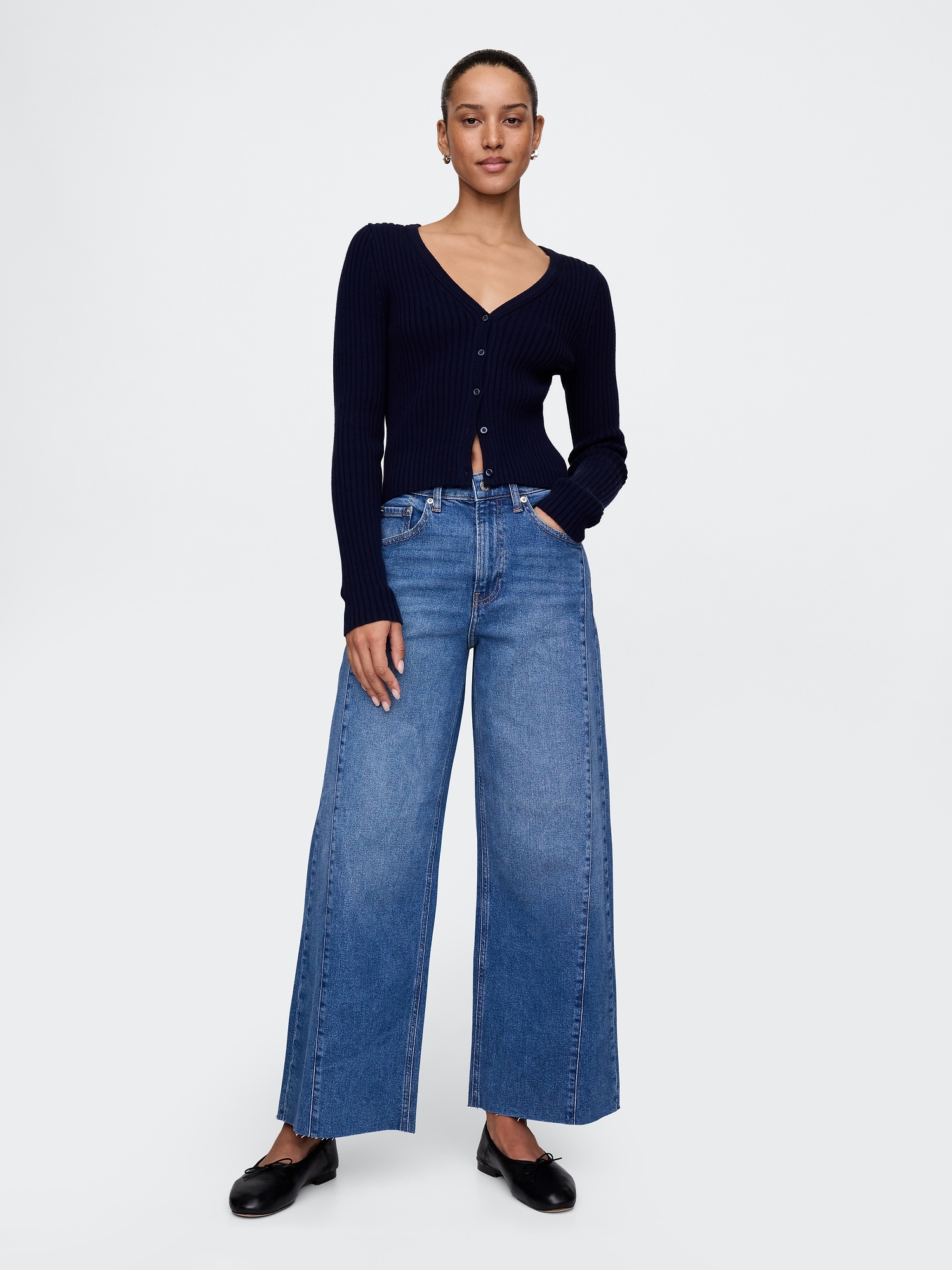 High Rise Stride Wide-Leg Ankle Jeans