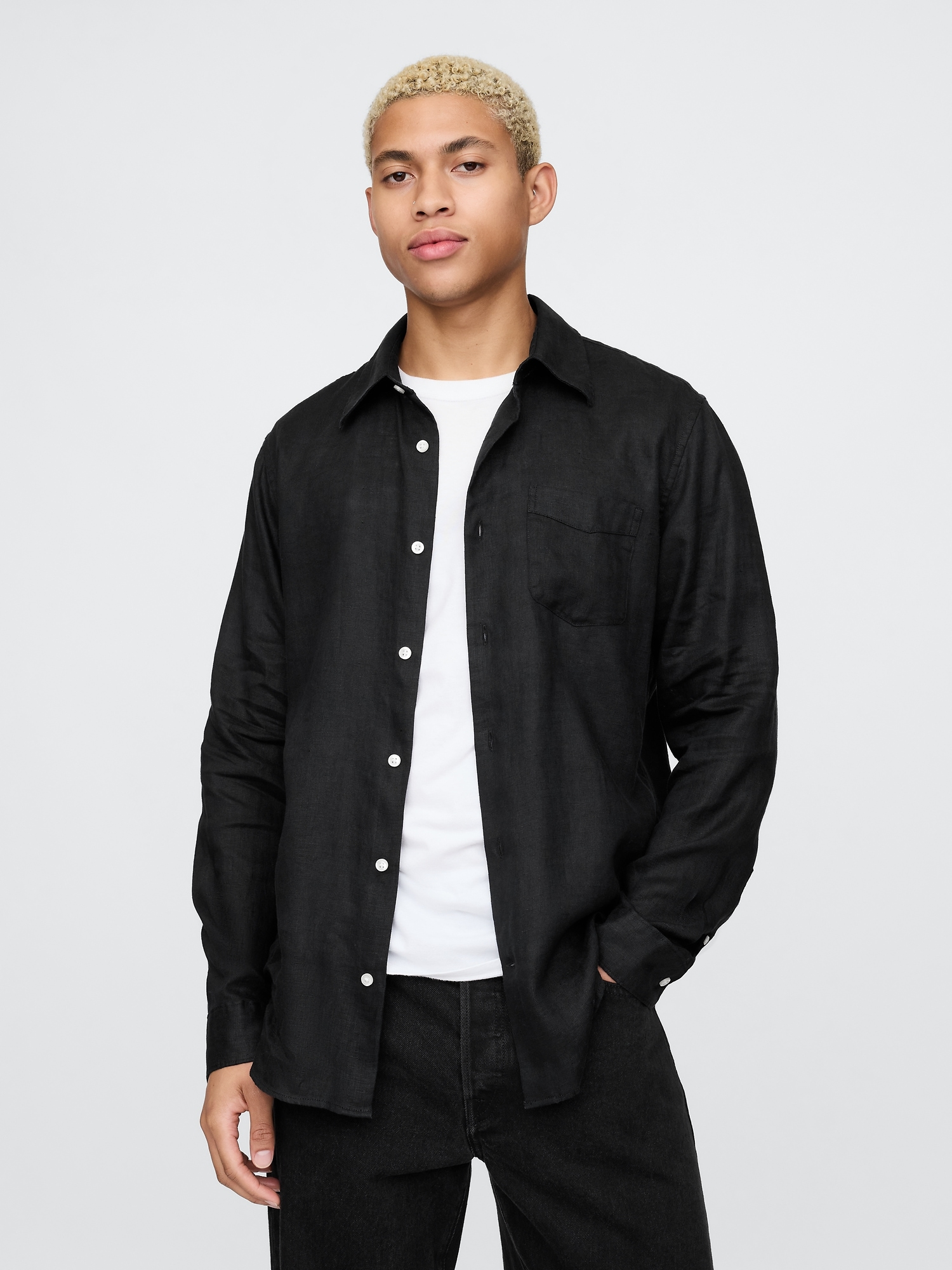 100% Linen Classic Shirt - Black