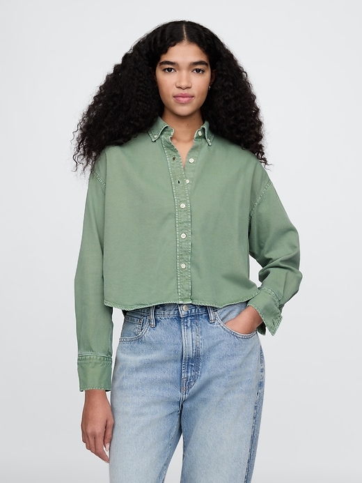 Image number 1 showing, UltraSoft Denim Cropped Swing Shirt