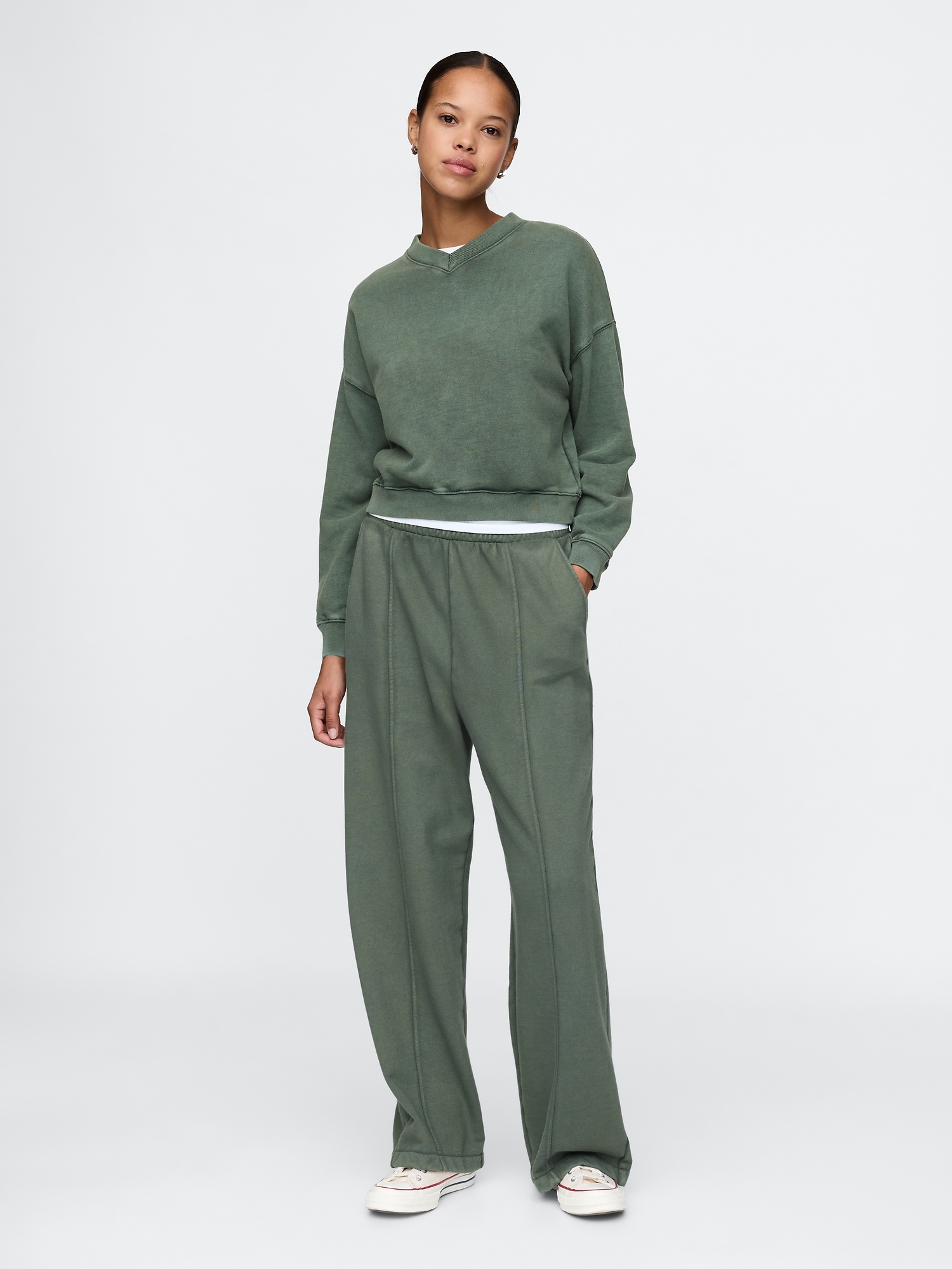 French Terry Seamed Wide-Leg Sweatpants