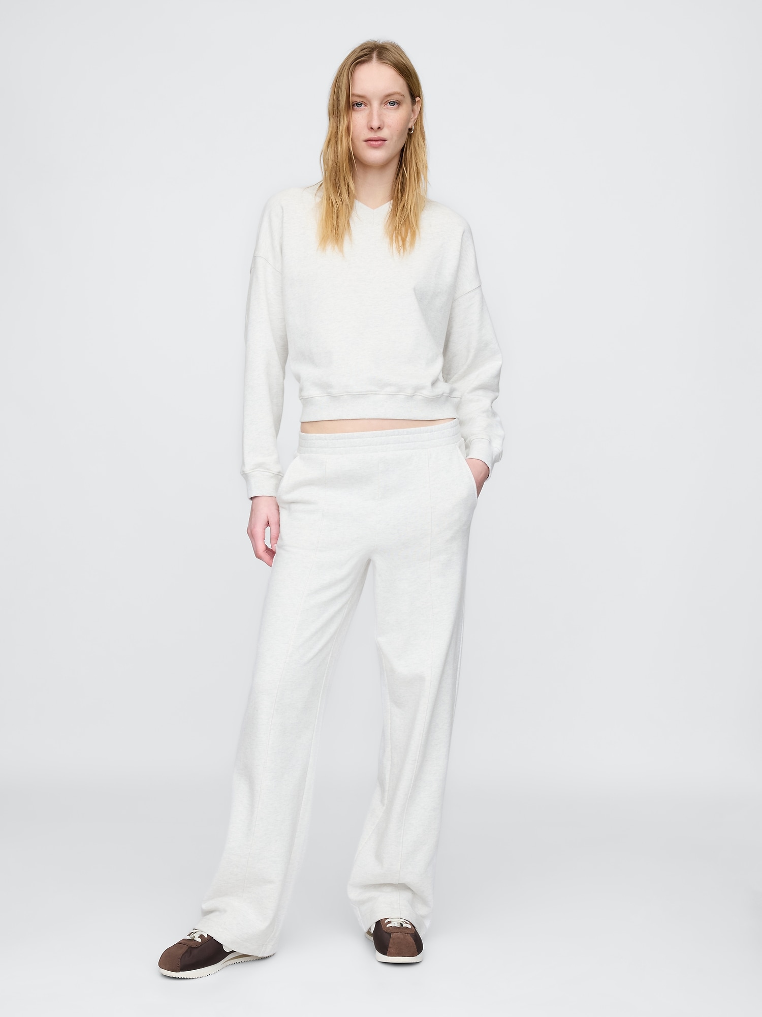 French Terry Seamed Wide-Leg Sweatpants