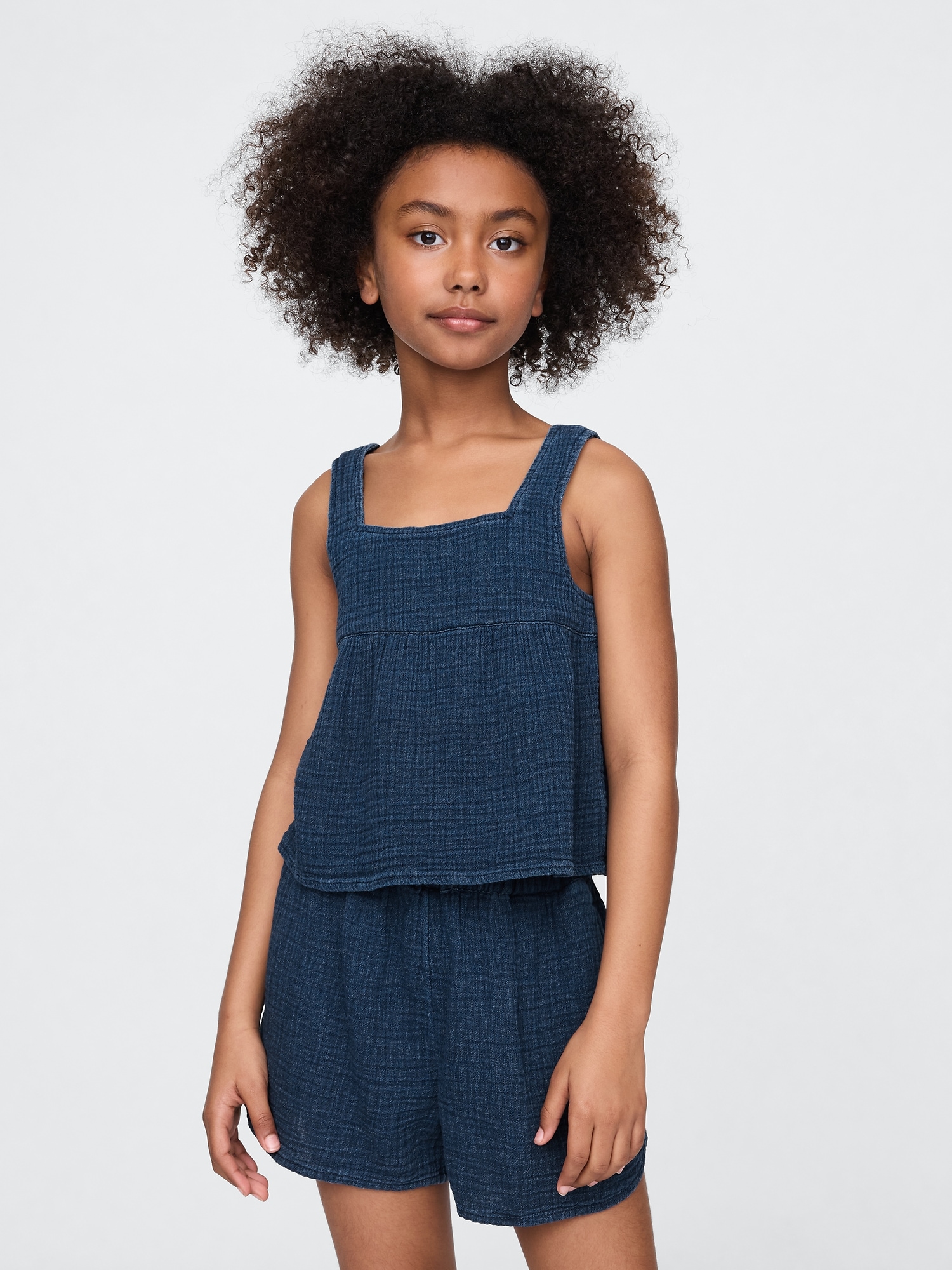 Kids Crinkle Gauze Denim Swing Top